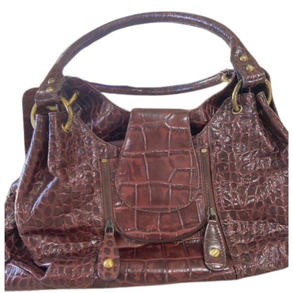 Michael Rome Designs, Croc Embossed Brown Leather Handbag, Excellent Condition - Picture 6 of 16
